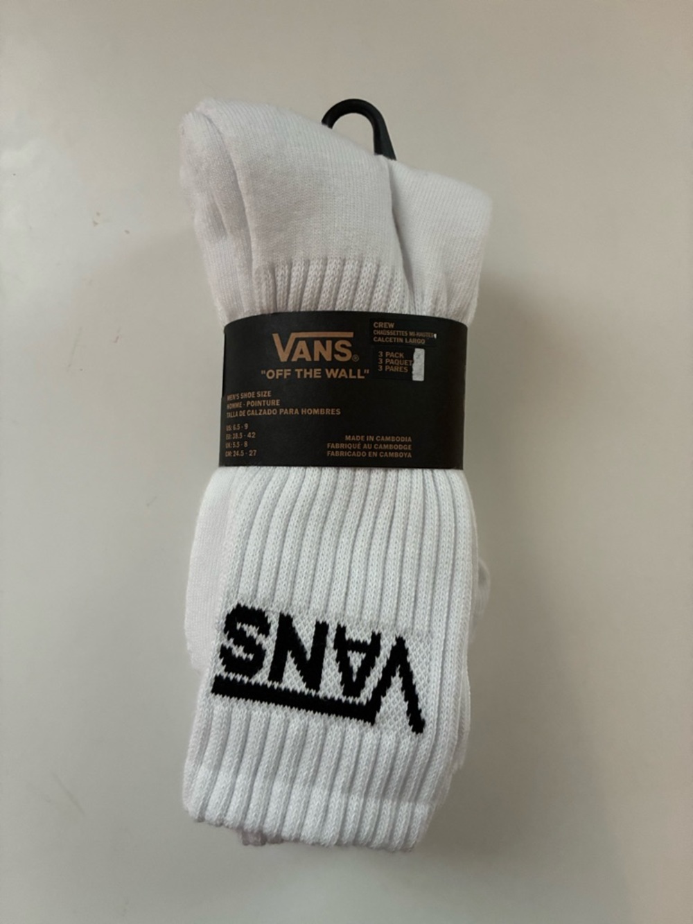 Vans White Crew Socks with Black Logo - 3 Pack
